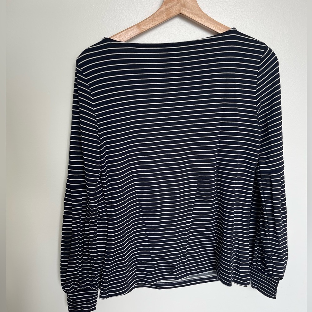 Ann Taylor Striped Navy Blue and White Ballon Sleeve Long Sleeve Top - Picture 6 of 6